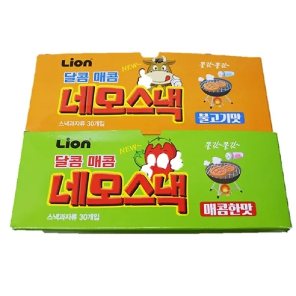 라이온 네모스낵 불고기맛 매콤한맛 2종, 390g, 1set