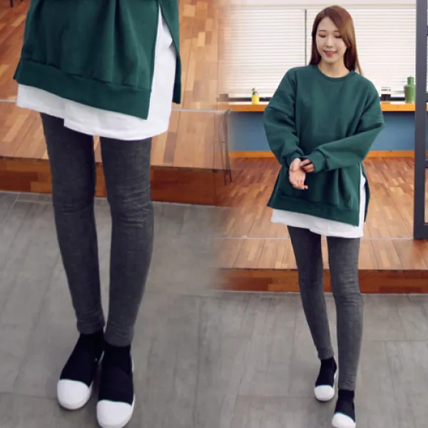 임부복 네모 누빔 융 임산부 털레깅스