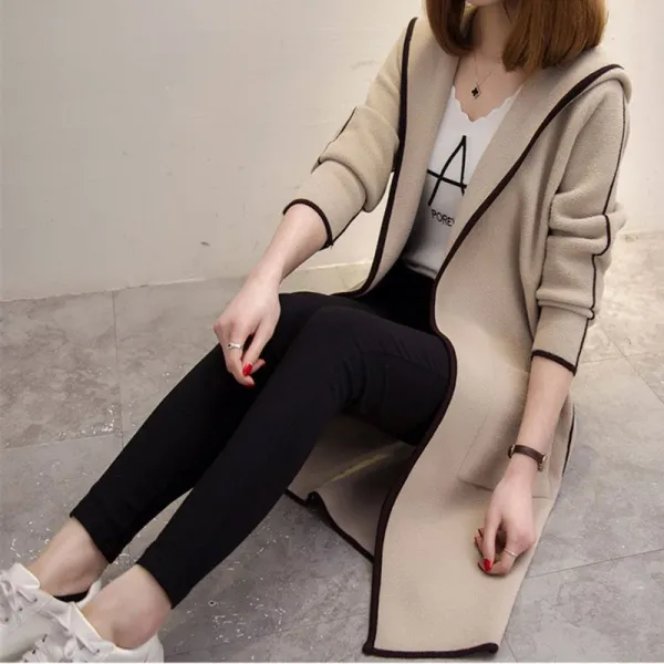 Qterra 특허브랜드 여성 니트 가디건 롱 루즈핏 후드 스웨터 겨울 Bw1107 Bw01