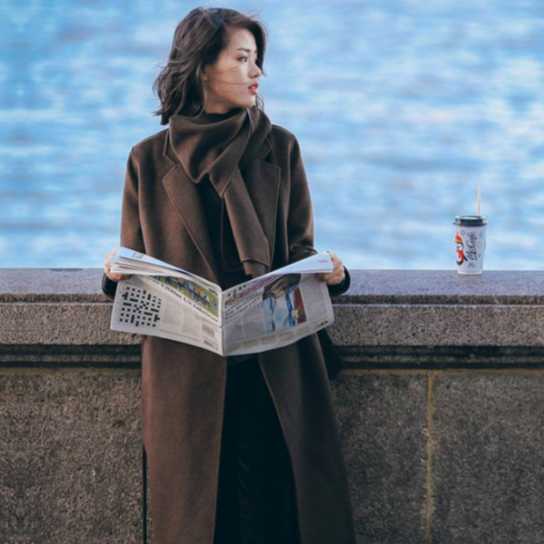  퀸앤조이 시크 머플러 울 코트 핸드메이드