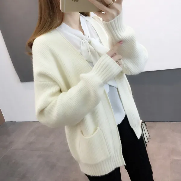 넷투넷코리아 여성 겨울 루즈핏 단색 캐주얼 가디건 스웨터 아우터 니트