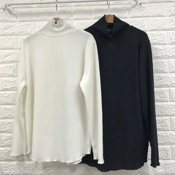 빅걸스토리 여성용 빅사이즈 날라리 골지 베이직 폴라 니트 티셔츠