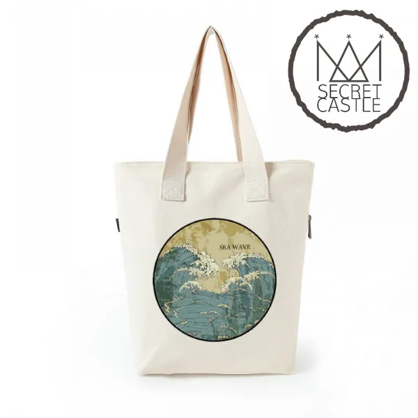 비밀의성 여자 파도 그림 지퍼 숄더 에코백