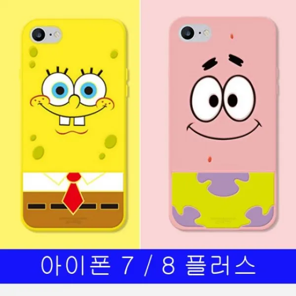 덕&컴 폰케이스 [아이폰 7 8 플러스 보글보글 스폰지밥 실리콘 케이스] 젤리케이스 하드케이스