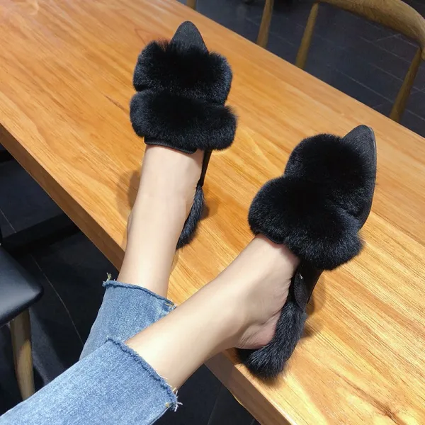 수가 실외화 여성 밍크퍼 슬리퍼 SQG