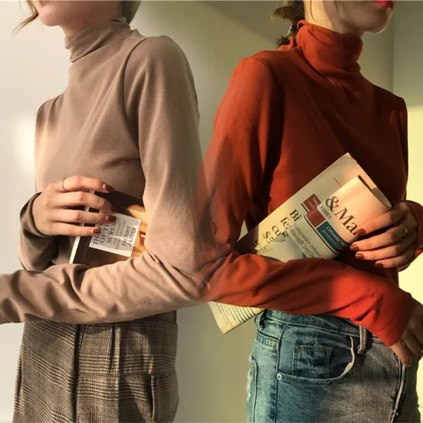 아이엠몽 여성 긴팔 티셔츠 이너목폴라 비비드 터틀티 긴발티 슬림티셔츠 카스테라