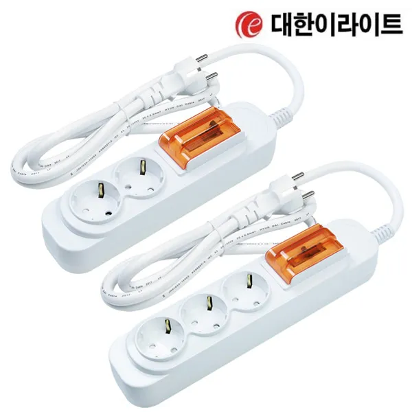 대한이라이트 최대 4000W 고용량 고전압 과부하 누전차단 2구 3구 멀티탭 12종 전열기구용, 01)과부하차단 2구-1.5M