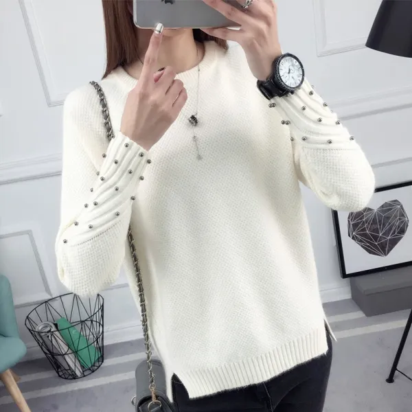 Zoneshop 여자 니트티 라운드 학생티 루즈핏 여성니트티 옷q17 543614679725_cddh