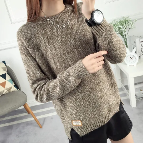 Zoneshop 여성 긴팔 니트티셔츠 라운드티 학생 스웨터 루즈핏q7 543148365319_42tj