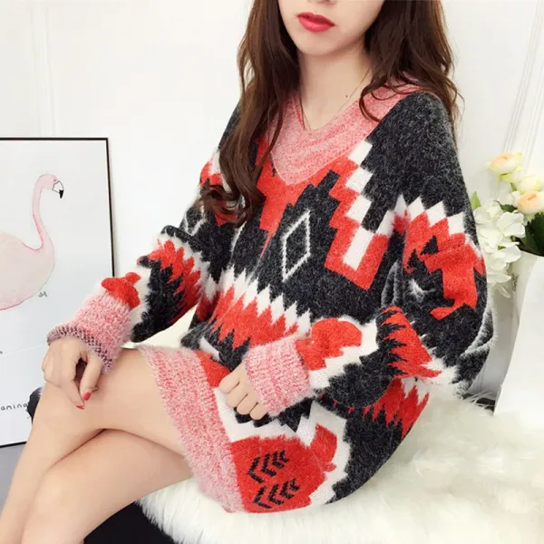 Zoneshop 여성 라운드 니트 티 꽈배기 롱 스웨터 루즈핏q18 574806234877