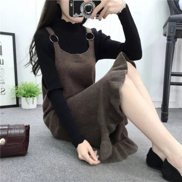 Qterra 특허브랜드 빅사이즈 원피스 뷔스티에 단추 멜빵 여성 롱 니트 Aw1119 Ai17