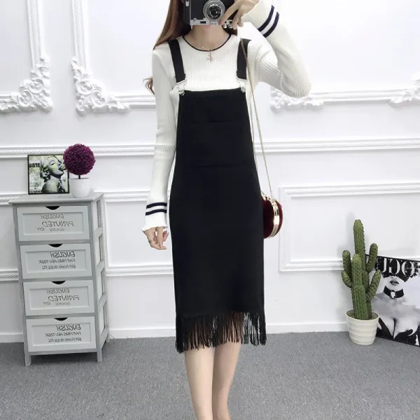 Qterra 특허브랜드 빅사이즈 원피스 뷔스티에 단추 멜빵 여성 롱 니트 Aw1119 Ai21