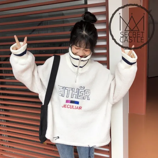 비밀의성 여자 반폴라 반집업 뽀글이 양털 맨투맨