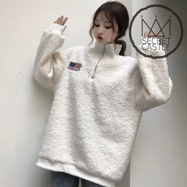 비밀의성 여자 소매 시보리 가슴 국기 패치 맨투맨