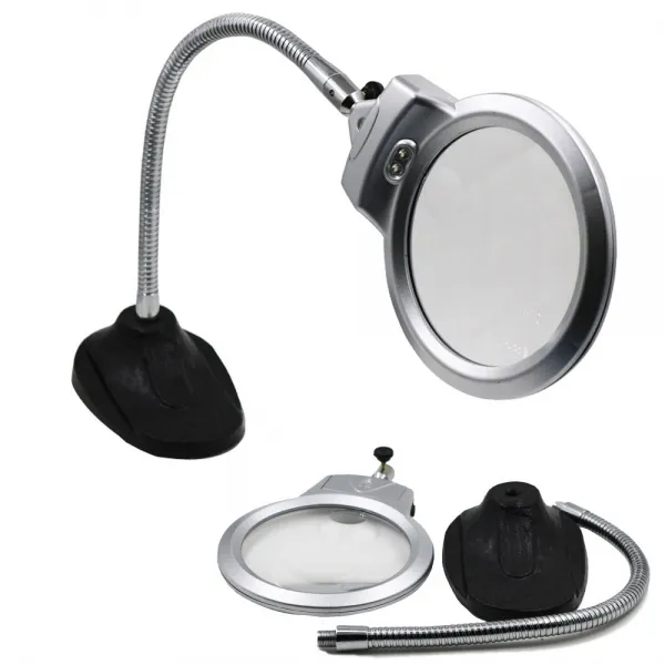 LED 대형 학습용 작업용 독서용 돋보기 확대경 스탠드 자바라, 1개, 3LED