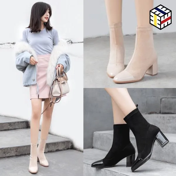 삭스 힐 앵클 두꺼운 라운드 장식 조각과 유럽의 다리 스트레치 가을 겨울