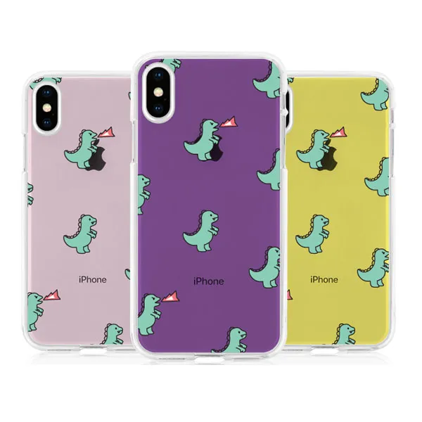 Exit9 Tc 공룡 컬러 패턴 클리어 젤리 케이스 커플.아이폰.갤럭시.엘지