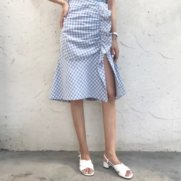 겨울 가을 간절기 하프기장 체크 트임 슬림핏 스커트 섹시 소개팅