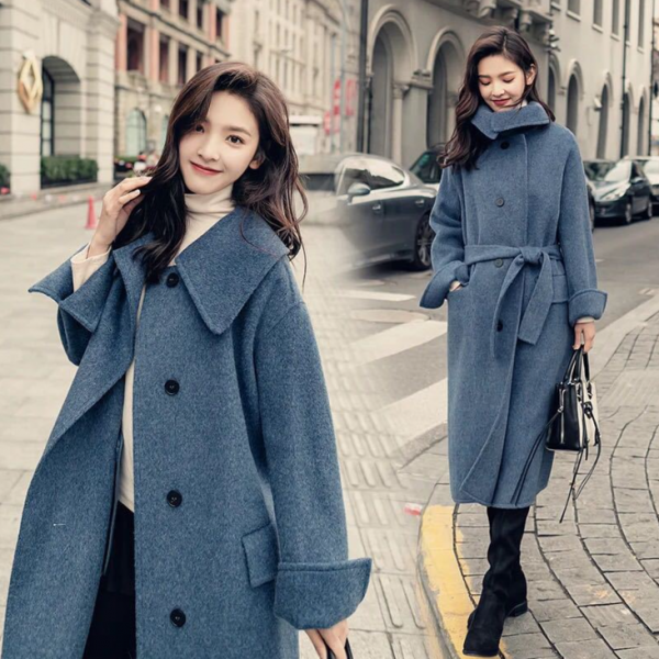  퀸앤조이 빅카라 울 롱코트