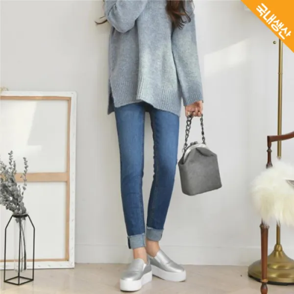 빅걸스토리 여성 빅사이즈 1820 기모 슬림 라인 롤업 청바지 S 4xl 