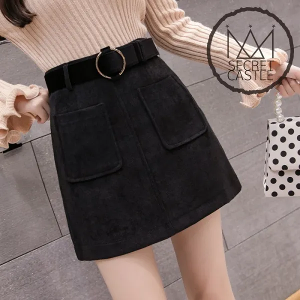 비밀의성 여자 허리벨트 포켓 A라인 미니 스커트