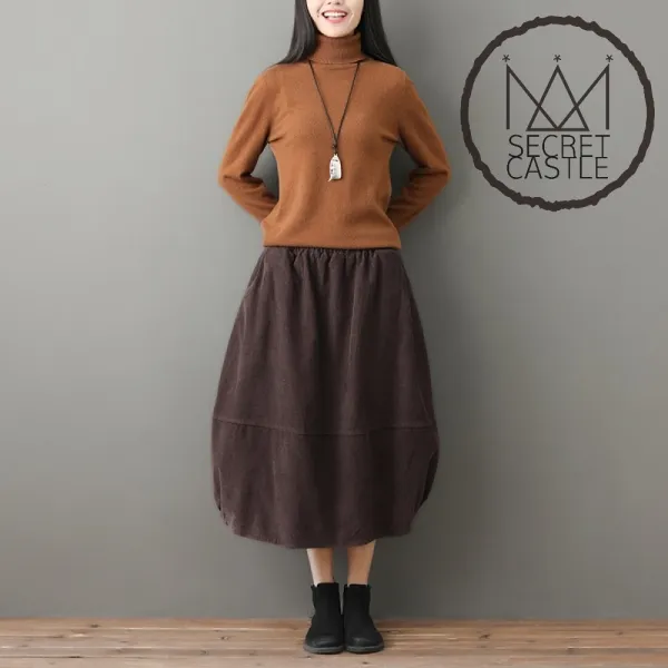 비밀의성 여자 허리 밴딩 오버핏 박시한 골덴 스커트