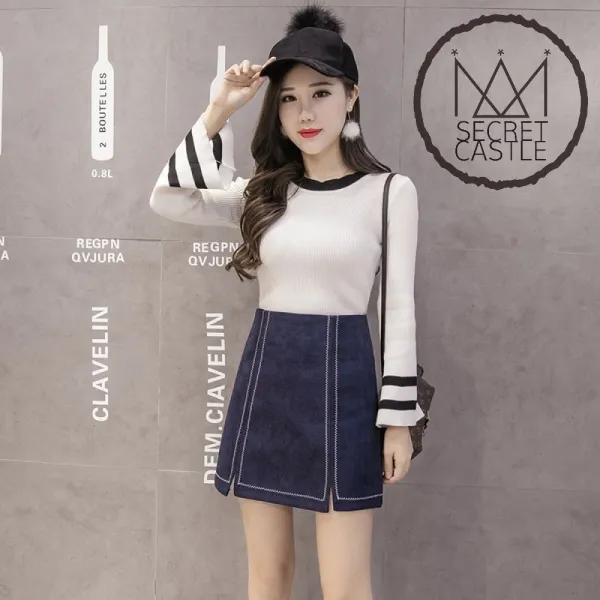 비밀의성 여자 앞트임 스티치 포인트 미니 스커트