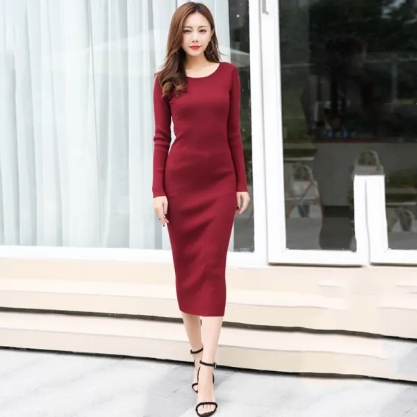롱 원피스 니트 가을 겨울 슬림핏 섹시 여성 목폴라yyd
