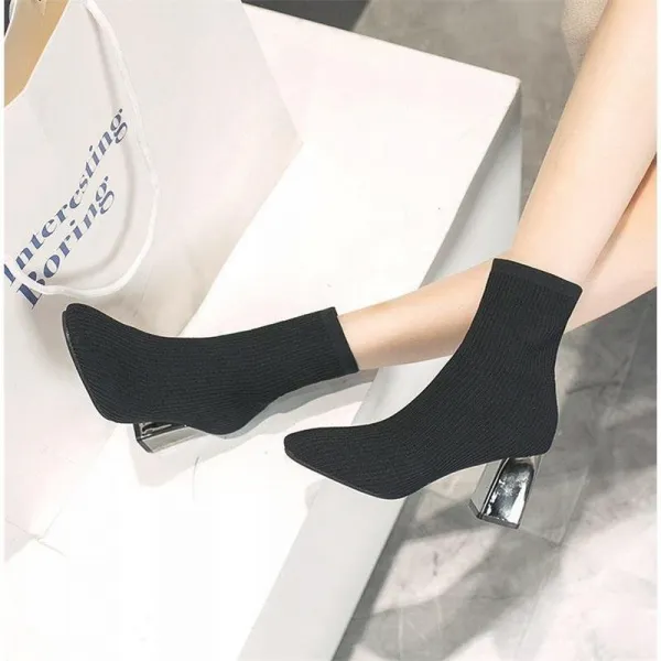 미들부츠 여성 2018 겨울신상 스판 니트 힐 코팅굽 연말 파티