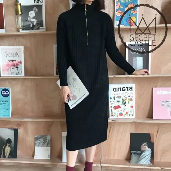 비밀의성 여자 반목 반집업 솔지 롱 니트 원피스
