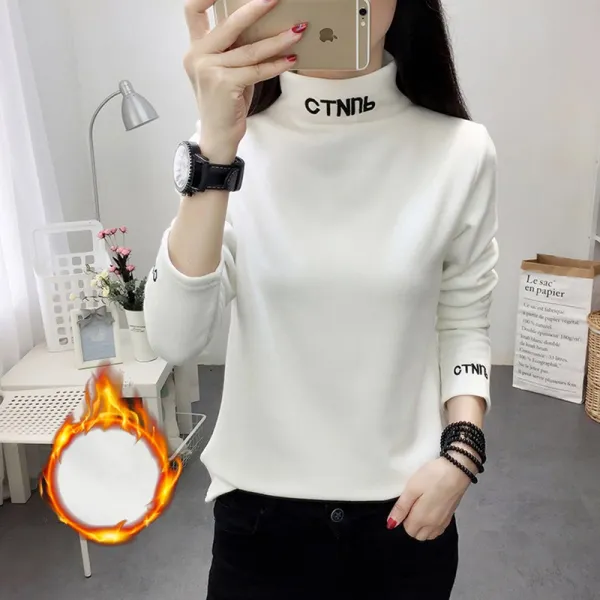 가을 겨울 여성 기모 목폴라 티셔츠 긴팔 슬림 쭉티 캐주얼 레이어드