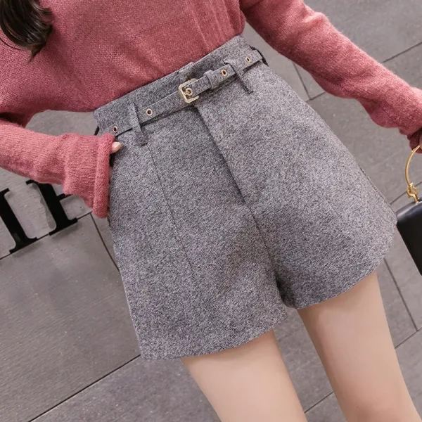 Zoneshop 여성 모직반바지 울 팬츠 숏 핫 하이웨스트 겨울q16 579013542312