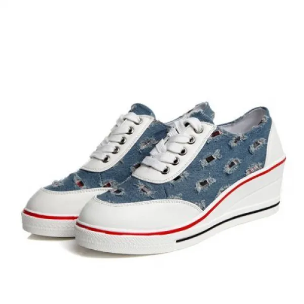  해외 Women Canvas Shoes 6cm Heel Elevator Shoes Woman Wedges Platform