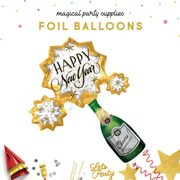 하늘풍선파티 샴페인 해피뉴이어 은박풍선 새해 신년 파티 2019 신년회 해맞이 헬륨 그린