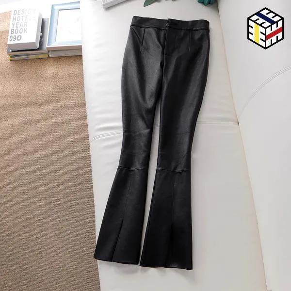 전 가죽 팬츠 롱 여성 탄성 허리 슬림 바지에 대한 물적