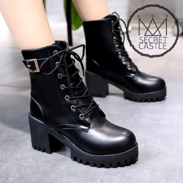 비밀의성 여자 힐 발목 벨트 장식 앵클 워커 부츠
