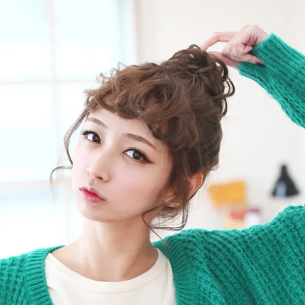 고운머리 미니레이스 똥머리가발 당고머리 만두머리 곱창가발, 골드카라멜, 1개