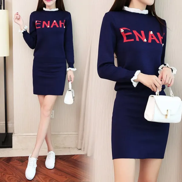  스텔라 여성겨울니트세트 니트티셔츠스커트 허리밴딩치마 캐주얼투피스 빅사이즈y07