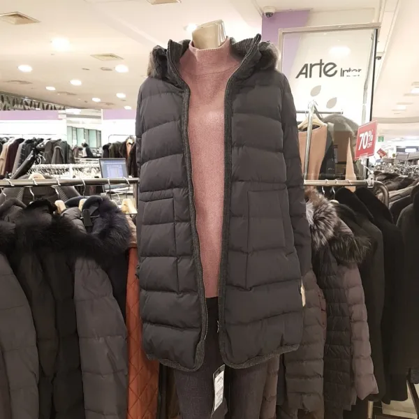 아르테 여성 머스크랫 퍼장식 후드 니트넥라인 덕다운 패딩점퍼 Dkdpdh020