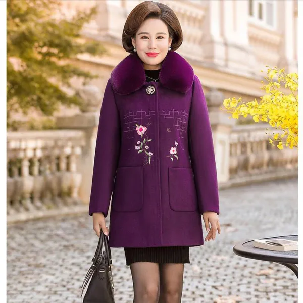 Qterra 특허브랜드 엄마옷 모직코트 하프 빅사이즈 캐주얼 자수 코트