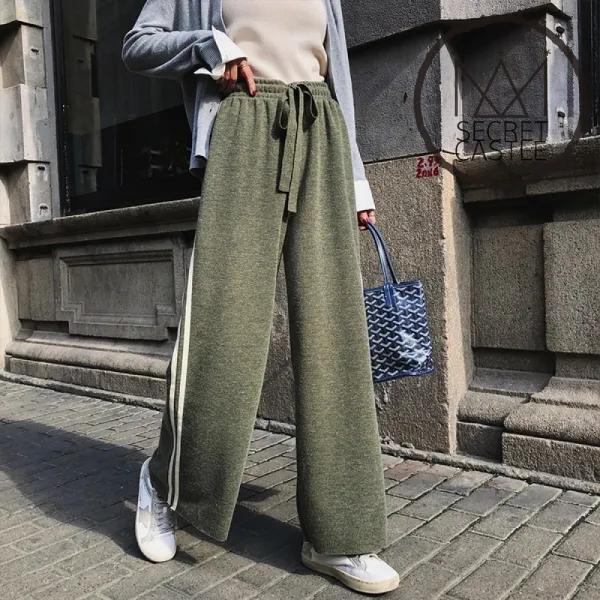 비밀의성 여자 밴딩 리본 두줄 포인트 와이드 팬츠