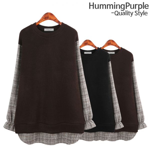 허밍퍼플 여성용 2354 웰스 체크 레이어드 빅사이즈 겨울 따뜻한 미시옷 여성의류 긴소매