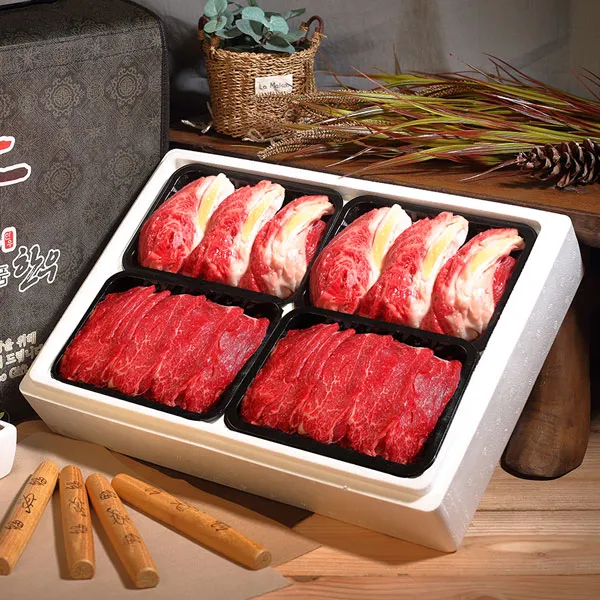 [안동누렁소한우] 1등급이상 한우혼합세트 2호(꽃등심x2+불고기x2) 팩당 400g/총1.6kg, 단품
