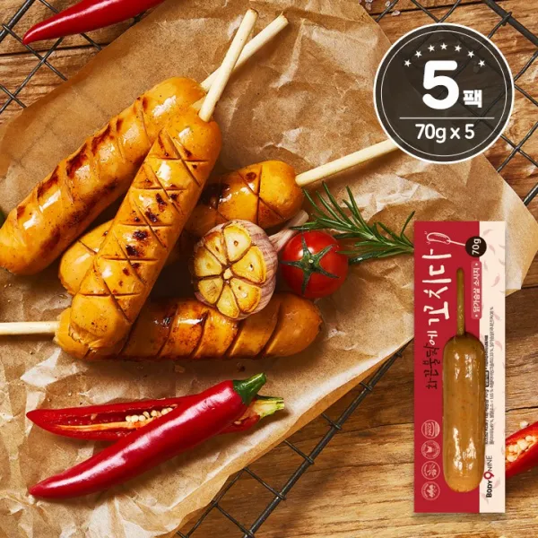바디나인 닭가슴살 소시지 화끈불닭에 꼬치다, 70g, 5팩