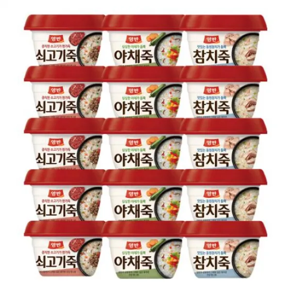 동원 [동원] 양반 야채죽 5개+쇠고기죽 5개+참치죽 5개*인당 3개한정 가공식품, 1개