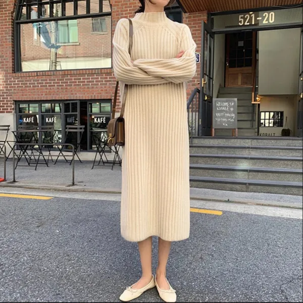 Panda 폴라넥 골지 맥시 롱 니트 원피스 3