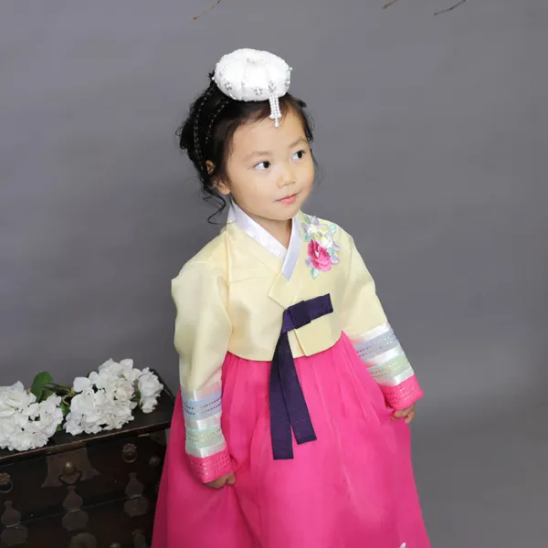아가명주 아동한복 꼬꼬마색동 여아한복 돌복
