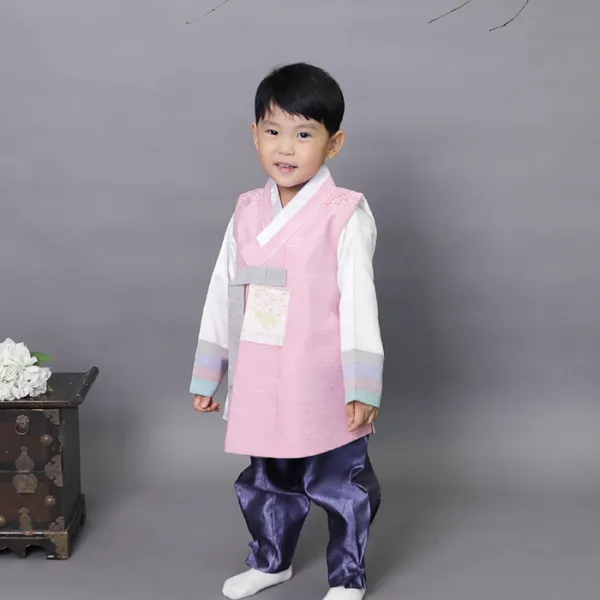아가명주 아동한복 핑크빛도령 남아한복 설빔 예절복 유아복 돌복