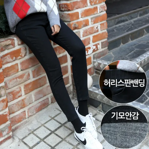 플레이팝 여성용 겨울용 기모 스판 밴딩블랙스키니