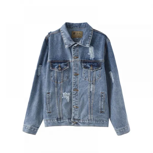여성 데님 자켓 오버핏 디스트로이드 아우터 Asmn7i9